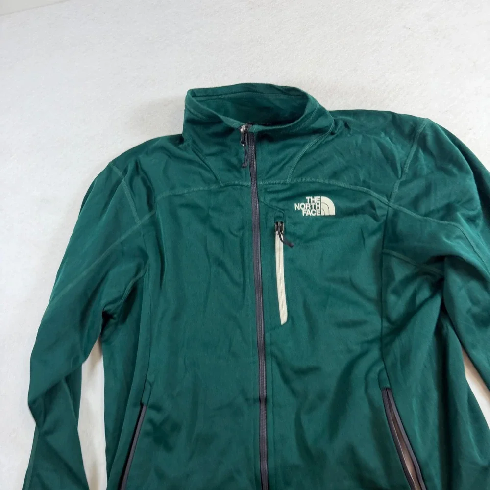 The North Face Mens Full Zip Fleece Jacket Green Mock Neck Performance Medium